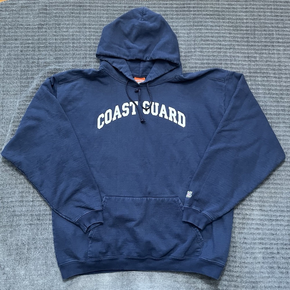 Vintage 90s Coast Guard Hoodie Size Xl Made in USA Navy Blue Cotton Blend